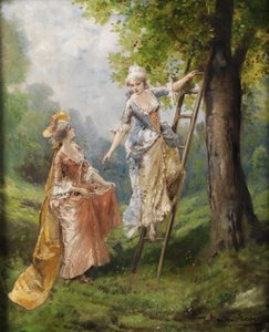 两个女士在洛可可服装采摘樱桃 作者 西奥多·莱维克